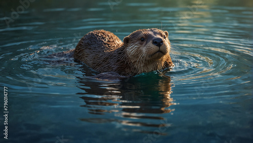 Two otters engaged in a friendly wrestling match. Generated AI.