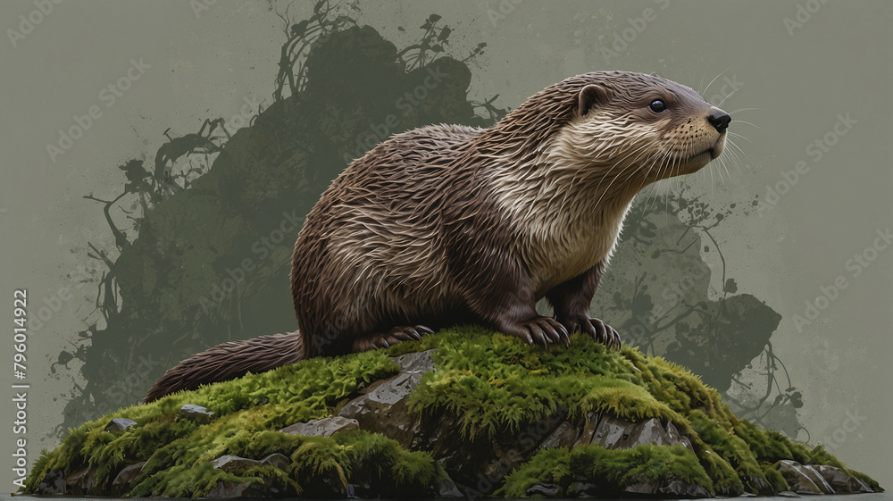 An adorable otter pup peeking out from behind a rock. Generated AI. An adorable otter pup peeking out from behind a rock. Generated AI.