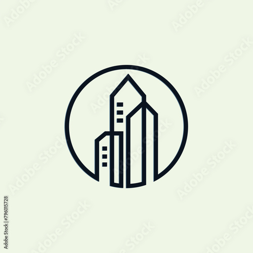 architectural inspiration building logo design, building line in circle