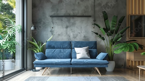 Eco-space concept with a minimalist ivory sofa, highlighting functionality in a serene setting, isolated background photo