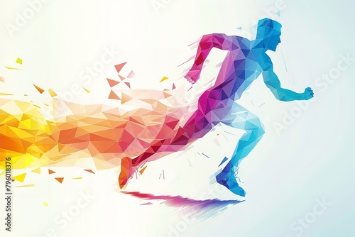 Vivid outlines of geometry over a white backdrop  a man pro running athlete fitness  abstract artwork for utilizing and space  Generative AI.