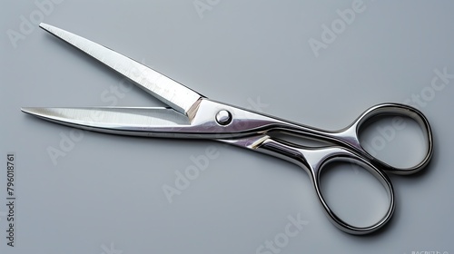 A close shot of a cutter scissor on plain gray backdrop with a big space for text or product advertisement backdrop, Generative AI.