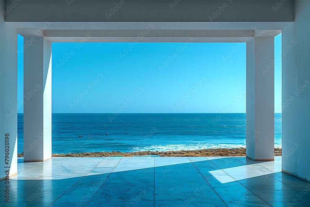 Fototapeta premium Minimalist Coastal Retreat: Tranquil Ocean View