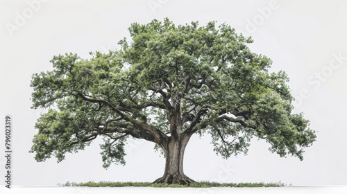 Majestic oak tree isolated on a white background  full leaf canopy