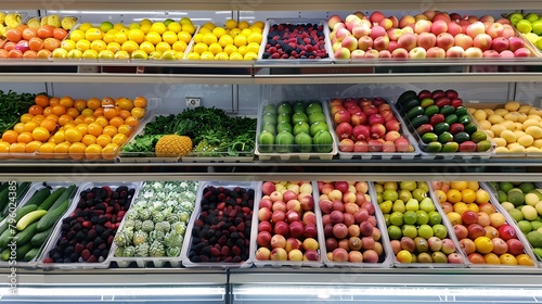 fruit and vegetables in refrigerated in modern supermarket © AriyaniAI