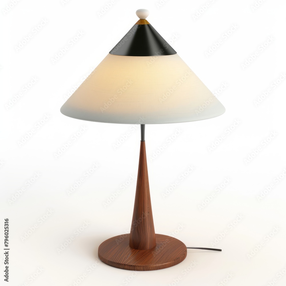 3D Render of a mid-century modern lamp with a cone shade, on isolated white background, Generative AI 3D Render of a mid-century modern lamp with a cone shade, on isolated white background, Generative AI