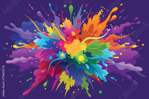 colorful rainbow holi paint color powder explosion vector  isolated wide Vivid Purple panorama background