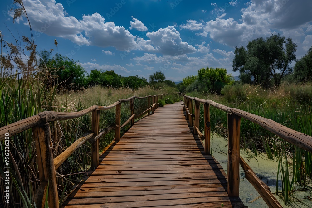 Exploring Tablas de Daimiel National Park on a Wooden Boardwalk Exploring Tablas de Daimiel National Park on a Wooden Boardwalk