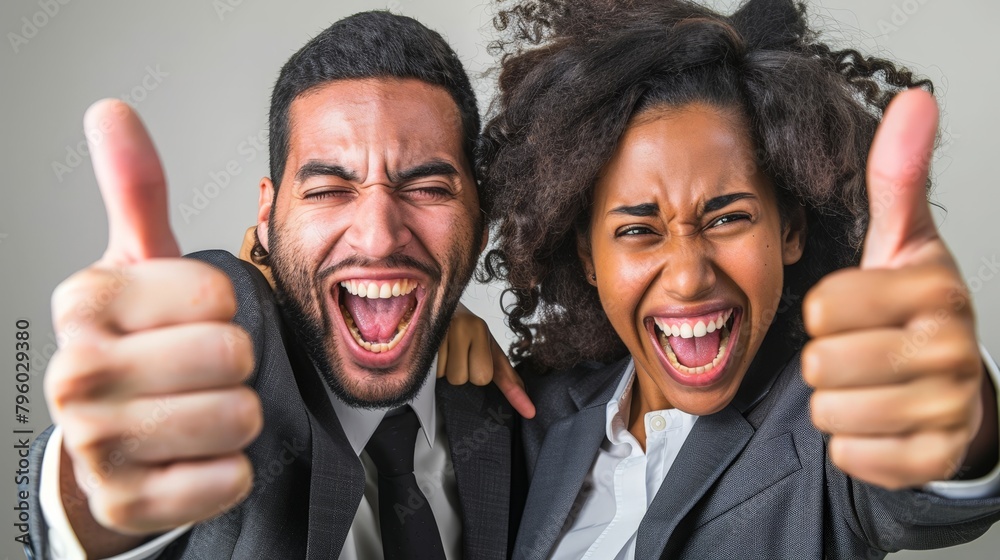 A group of business people are giving thumbs up to each other with emotional face A group of business people are giving thumbs up to each other with emotional face