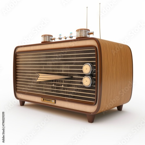 3D Render of a vintage radio receiver, on isolated white background, Generative AI