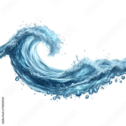 a close up of a blue wave of water, transparent background