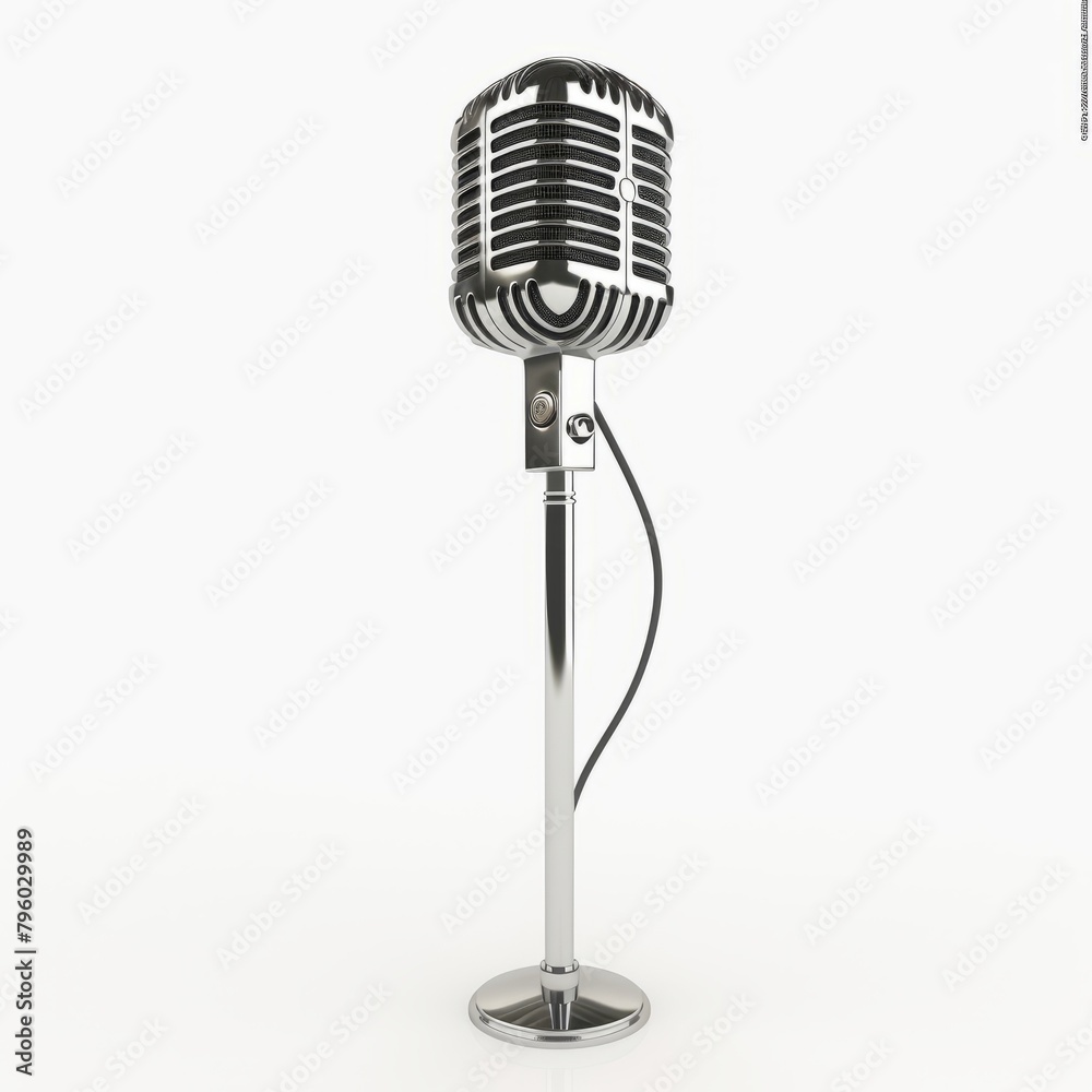 Fototapeta premium 3D Render of an old-fashioned standing microphone, on isolated white background, Generative AI