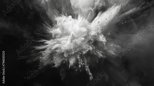 A massive burst of powder in monochrome
