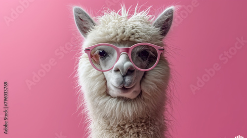 Creative animal concept. Llama in sunglass shade gla © Panyamethi