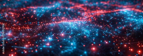 Abstract background with blue and red glowing lights on dark space