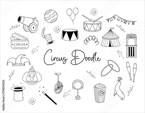 circus doodle illustration outline style