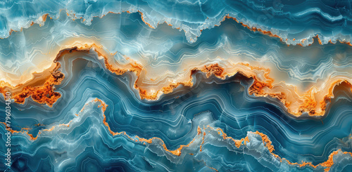 Abstract blue and orange agate marble pattern background with swirling patterns and textures. Created with Ai