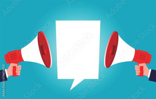 Advertisements, reminders of news events or important information or announcements, human resources recruiting, shouting with a megaphone in two hands