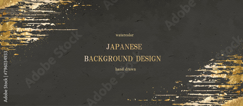 金箔の筆書き　和風背景/ベクター、日本文化、伝統、年賀素材