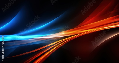 Vector illustration of an abstract speed of light background with blue, red and orange colors on a black color background