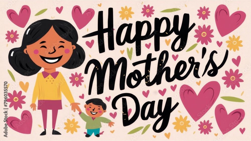 Happy Mother's Day Card with Floral Design and Text - Greeting, Celebration, Affection - Retail, E-commerce. Happy Mother's Day Card with Floral Design and Text - Greeting, Celebration, Affection - Retail, E-commerce.