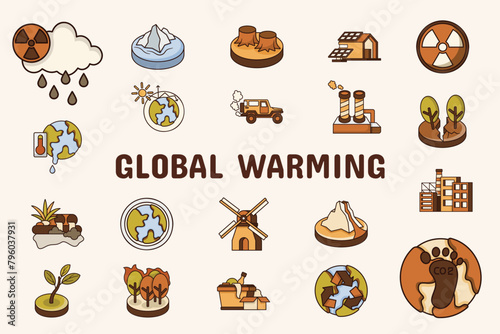 Global Warming Lineal Color Vector Illustration Icon Sticker Set Design Materials © ahmadwil