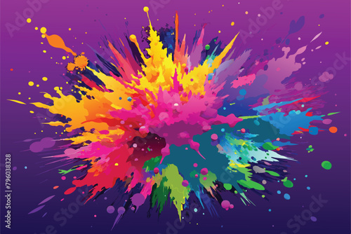 colorful rainbow holi paint color powder explosion vector, isolated wide Vivid Purple panorama background © mobarok8888