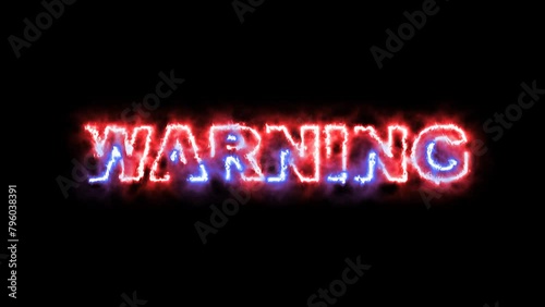 Motion graphic animation of warning text with fire effect photo