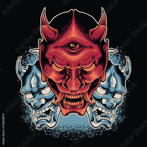 vector hannya oni mask japanese culture tshirt design