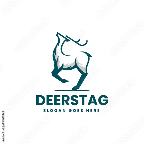 Vector Logo Illustration Deer Silhouette Style