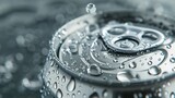 Can of carbonated drink covered in water droplets