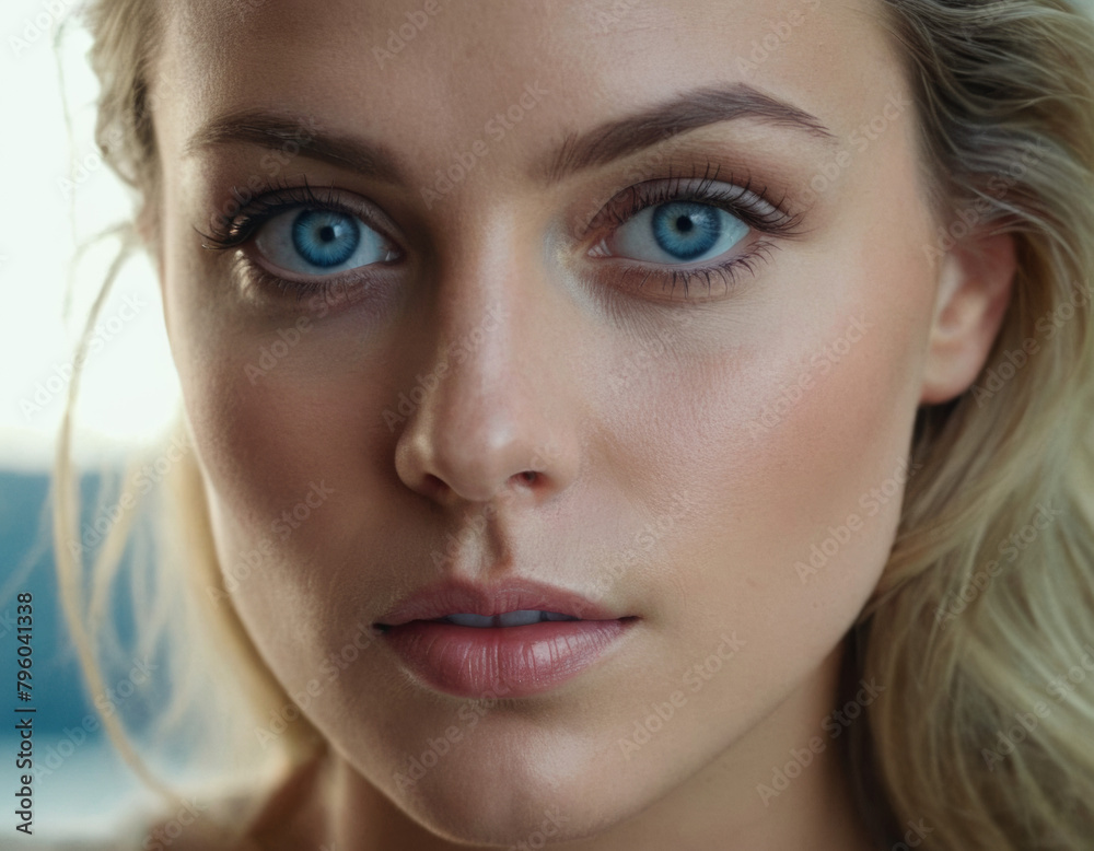 a moment captured from a daily beauty ritual, where a caucasian woman with striking blue eyes a moment captured from a daily beauty ritual, where a caucasian woman with striking blue eyes