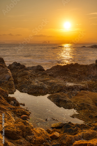 Coastal rocks at sunset.