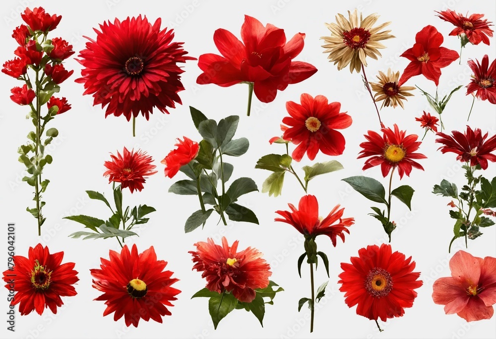 Collection of various red-flowered design element Collection of various red-flowered design element