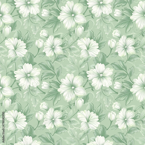 Wallpaper Mural Floral green color, form natural, seamless fabric pattern. Torontodigital.ca