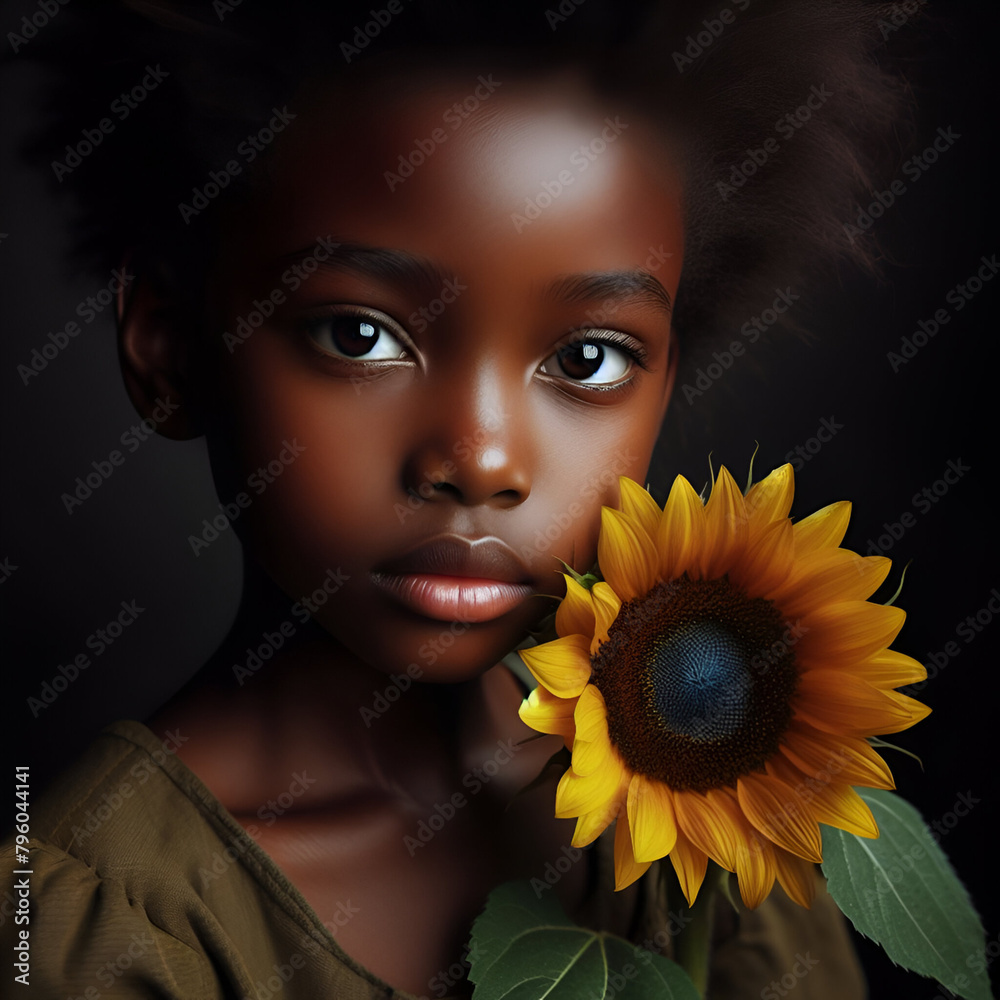 portrait of a woman with a sunflower. portrait of a woman with a sunflower.