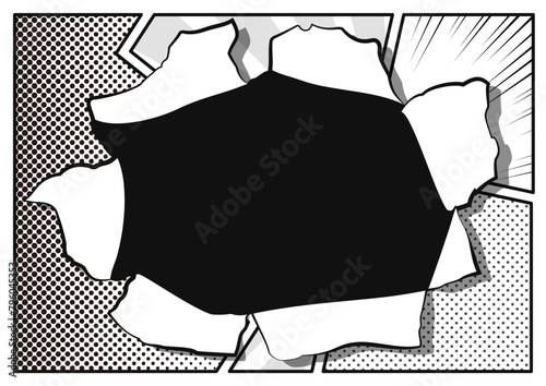 マンガの紙の1ページが破れたようなデザインの背景イラスト