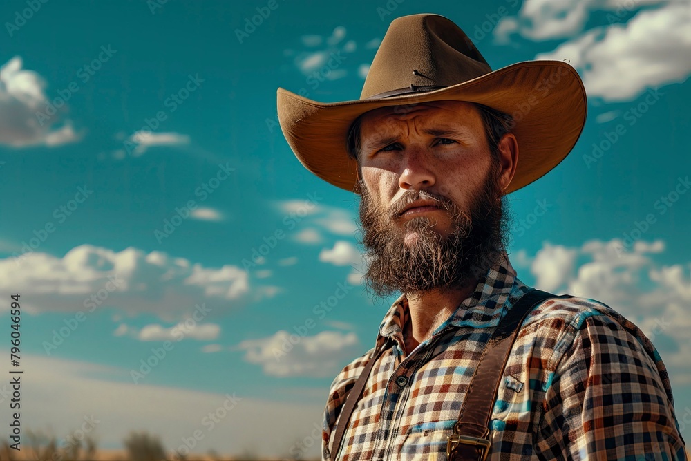 portrait of a bearded cowboy