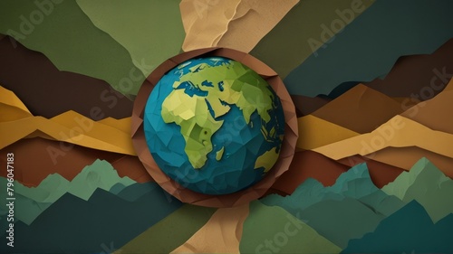 Fundo com globo terrestre no centro e desenhos abstratos com cores da terra .