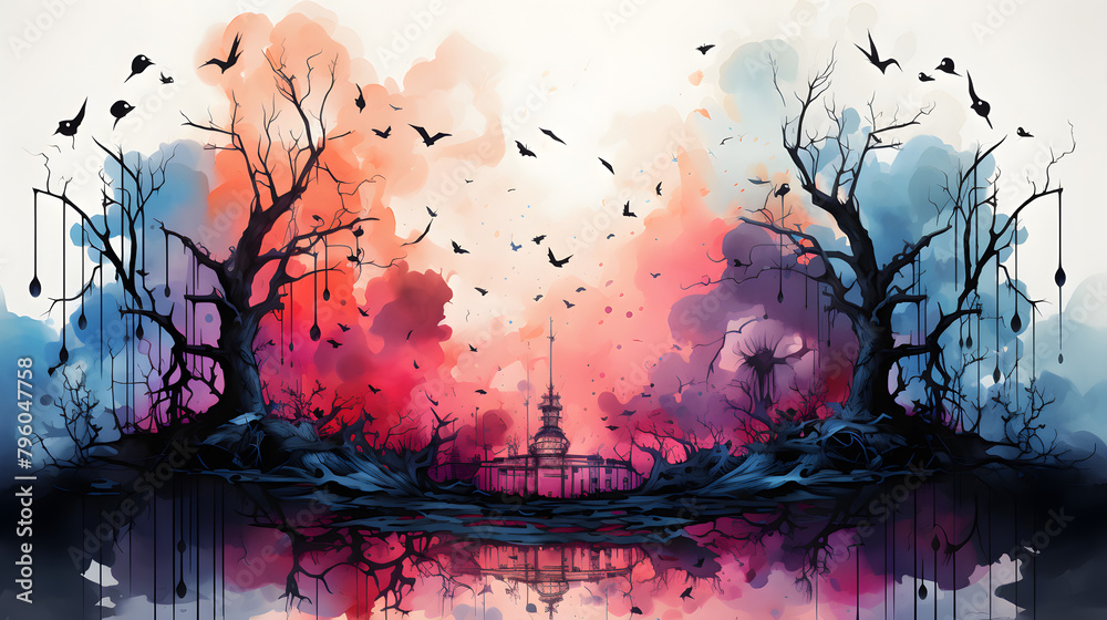 Fototapeta premium Creepy Music watercolor style