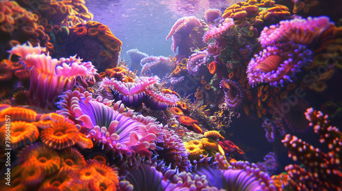 High-resolution depiction of coral polyps and symbiotic algae interaction underwater photo