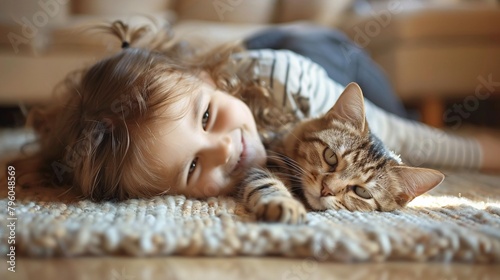 kids playing with cat in home