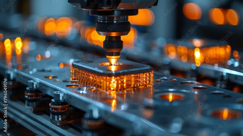 A close-up of a robotic arm precision welding EV car frames, showcasing advanced assembly techniques in the factory.