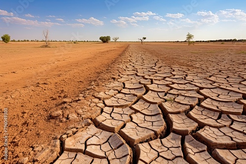 Parched Desert Soil with Distant Lone Tree