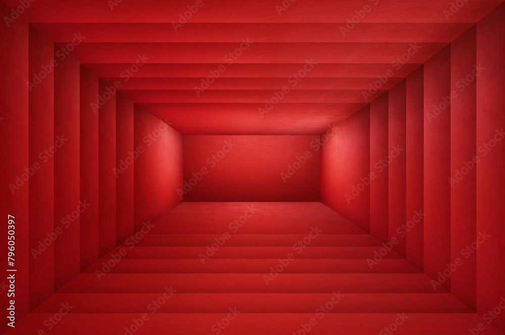 The floor and walls of the room are red as the background. The floor and walls of the room are red as the background.