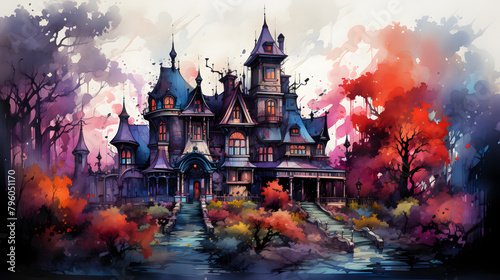 Haunted House watercolor style