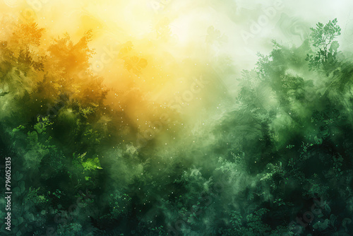 Abstract green watercolor background with a forest theme. Created with Ai