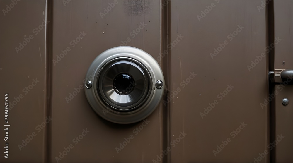 Door lens peephole on the entrance metal door, centered.generative.ai Door lens peephole on the entrance metal door, centered.generative.ai