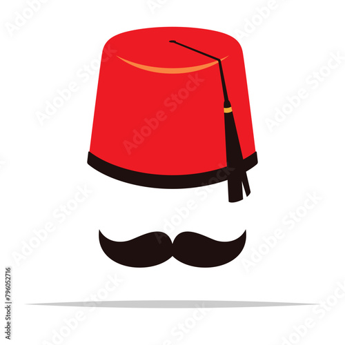 Fez hat and mustache vector isolated illustration