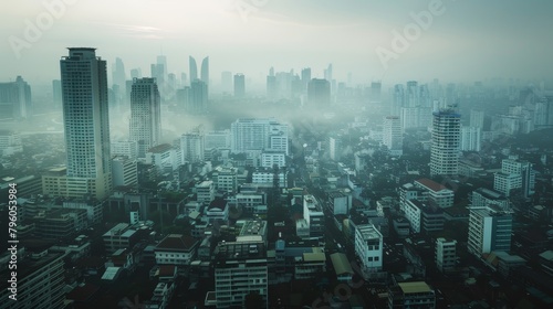 Shadowy Bangkok  bathed in a radioactive mist  silent and deserted  rendered in high clarity